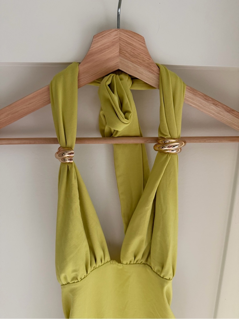 Plunge Halter Ruched Mini Dress in Olive Green - Picture 4 of 6